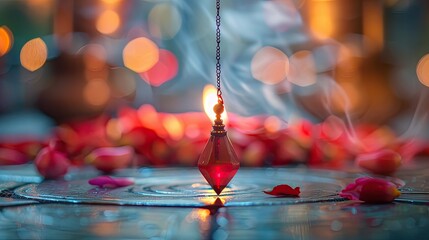 Esoteric Pendulum on Blurred Altar with Smoke and Bokeh - Mystical Concept