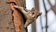 A Flying Squirrel Climbing Up A Tree Trunk