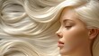 Elegant blonde model with long shiny hair on dark background   hair care and beauty concept