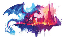 A Dragon Is Flying And Raging Over A Burning City