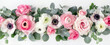 Bouquet of pink and white flowers with eucalyptus leaves. Roses, ranunculus, anemones and green foliage