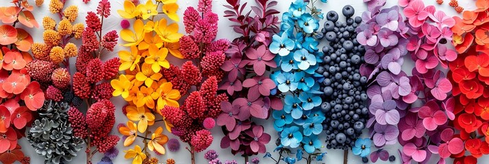 Poster - A variety of colorful flowers cascade down a wall, creating a stunning display of hues and textures in a whimsical and artistic arrangement