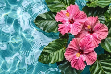 Sticker - Pink flowers bloom atop a lush green plant, creating a vibrant contrast of colors in a natural setting