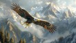 Accipitridae bird soars over mountainous landscape with outstretched wings