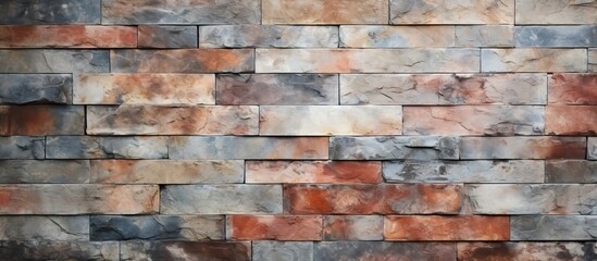 Poster - A close up of a brick wall made of different colored bricks showcasing the art of brickwork. The brown rectangular bricks create a beautiful pattern and form a composite building material