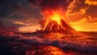 Volcano Sunset Drama: Lava Flows Meeting the Ocean at Dusk