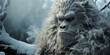 a gorilla in the woods with a snow covered background Imagination of yeti
