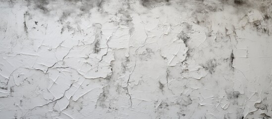 Poster - A detailed shot of a white wall with black spots resembling a snowcovered ground. The pattern resembles a frozen landscape with a mix of soil and rock textures