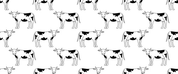 Wall Mural - black white cow seamless pattern