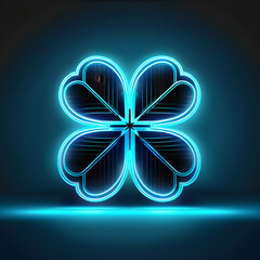 Blue Neon Four-Leaf Clover Icon: Add a Touch of Serenity to Your Designs(Generative AI)