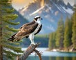 Osprey perched on a branch in a forest