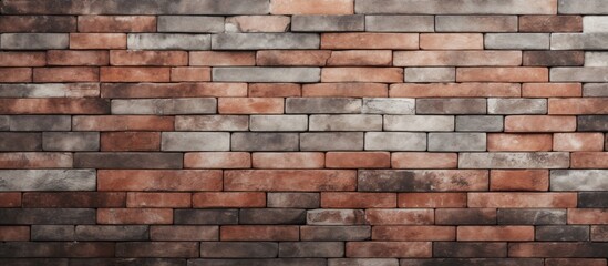 Wall Mural - A detailed close up of a brown brick wall showcasing the intricate patterns and textures of the composite material. The blurred background highlights the rectangular shapes of the brickwork