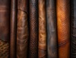 Leather Closeup shots of leather hides, showcasing their grain patterns, textures, and natural markings, commonly used in footwear, bags, and leather goods , super detailed
