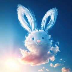 Wall Mural - Lightly colored cloud sculpted into the shape of a Cute Easter bunny in the clear blue sky