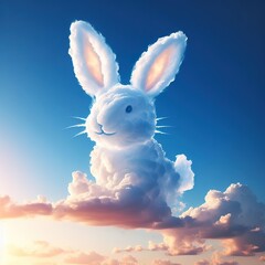 Wall Mural - Lightly colored cloud sculpted into the shape of a Cute Easter bunny in the clear blue sky