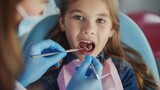 Fototapeta Tęcza - Pediatric Dentistry, Dentist Treating Young Girl's Teeth with Care