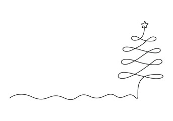 Wall Mural - Christmas tree continuous one line drawing vector illustration. Isolated on white background vector illustration