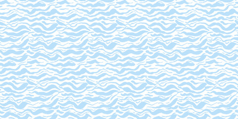 Tender grunge seamless pattern with ink hand drawn blue wavy sea brush strokes. Artistic light marine wave lines print for textile, wrapping paper, texture surface, wallpaper