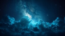 Black Dark Turquoise Blue White Night Sky. Cloud Star Constellation Galaxy Nebula Universe Space Dream Fly Sleep. Light Moon Glow Twinkle. Fantasy, Fantastic, Epic. Wallpaper Concept
