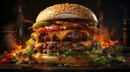 Wall Mural - A close-up of a gourmet burger with unique toppings