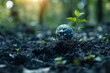 © LifeMedia - A symbolic scene with a small plant next to a globe on fertile land depicts growth, new beginnings, and environmental care