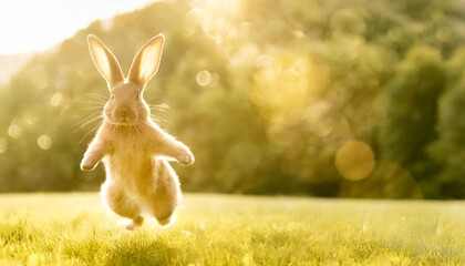 Wall Mural - a cool bunny dancing for the upcoming easter sales event green poster background with copy space