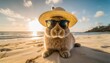 happy easter easter bunny on the beach wearing sun hat and glasses