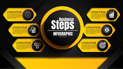Wall Mural - engaging black and yellow infographic templates for presentations. dynamic layouts, data visualizati