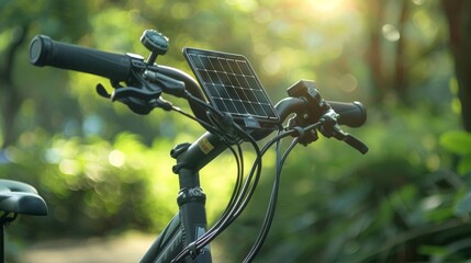 Wall Mural - A closeup of the solar panel on the bikes handlebars glistening in the sunlight. . .