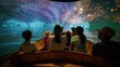 A group of friends sit in a virtual boat backs turned away from the camera as they navigate through the vast digital waters . .
