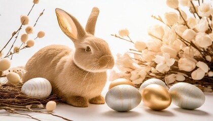 Wall Mural - easter bunny and easter eggs isolated on white background