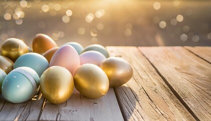 Wall Mural - easter eggs on wooden background happy easter day easter background colorful easter eggs