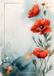Vintage red poppy Botanicals pattern  frame or border on white  background, illustration for background, wallpaper, invitation and greeting card