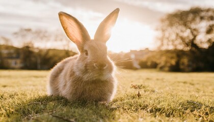 Wall Mural - cute bunny fluffy hare nature spring sitting animal green easter pet rabbit mammal