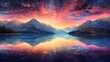lake with mountains landscape illustration abstract art decorative painting background