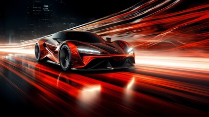 Wall Mural - Digital speed car racing at night with light abstract graphic poster web page PPT background