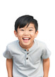Portrait of cute korean asian kid boy happy smiling laughing hysterical looking at camera wearing casual outfit upper body isolated on transparent background from Generative AI