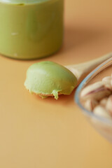 Sticker - top view a pistachios cream and nuts in a bowl