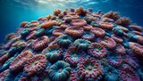 Fototapeta Do akwarium - A medium shot of coral polyps on a reef, showcasing the minute details of their tiny, cooperative colony structure.