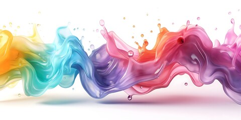 Wall Mural - Abstract background, Transparent slime drops rainbow gradient 3D illustration, slow flow, layer by layer, transparent liquid effect, white background