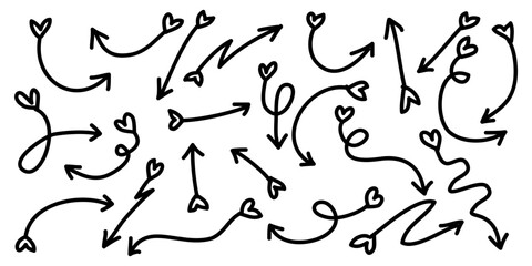 Poster - Hand drawn Arrows icons Set. arrow icon with various directions. Doodle vector illustration. isolated on a white background