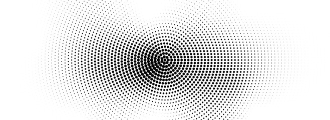 Aufkleber - Radial halftone comic texture. Abstract circle dotted line background. Black pop art dot gradient backdrop. Retro grunge cartoon for poster, overlay, cover, print. Vector noise grain pattern wallpaper