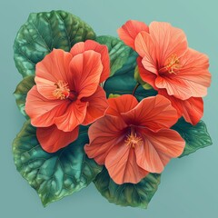 Wall Mural - Flat Design, Beautiful Begonia Flower Illustration, Vector Style.