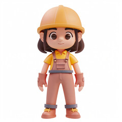 3d render icon of girl workers cartoon plastic generated AI