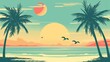  Poster minimalist retro design beach with sun and palms