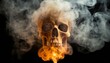 burning skull with smoke wallpaper texted hyperrealistic high detailed smoke burning column forming an semi transparent ethereal skull's shaped atomic 