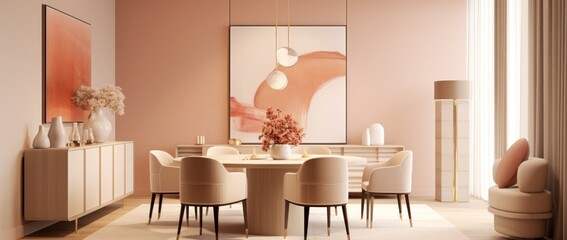 Wall Mural - 3D design of living room in beige colors.