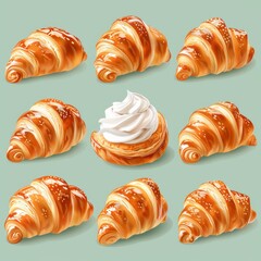 Wall Mural - Flat Design, Delicious Croissant Food Illustration, Vector Style.