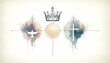 Holy Trinity symbols. Cross, crown and dove of Holy Spirit. Christian symbols against watercolor splashes background. Vector illustration.