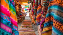 Vibrant Handwoven Textiles Showcased By Mexican Entrepreneur In Colorful Outdoor Market